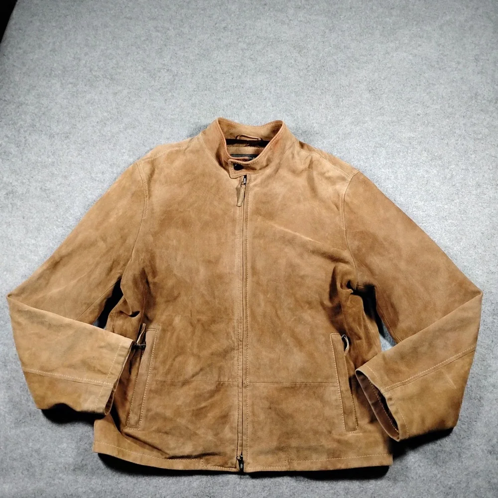 Vintage Banana Republic Men's Tan Genuine Suede Leather Cafe Racer Moto Jacket M